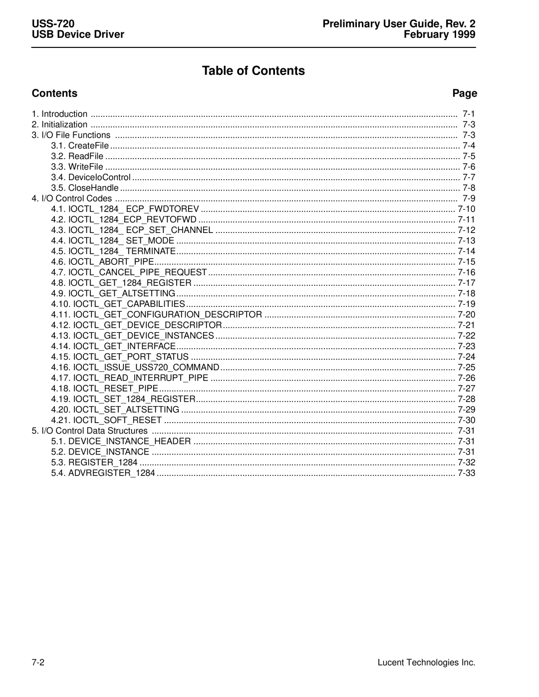 Lucent Technologies USS-720 manual IOCTL1284 Setmode 