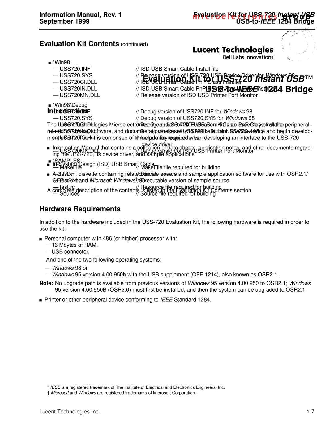 Lucent Technologies USS-720 manual Hardware Requirements, Samples 