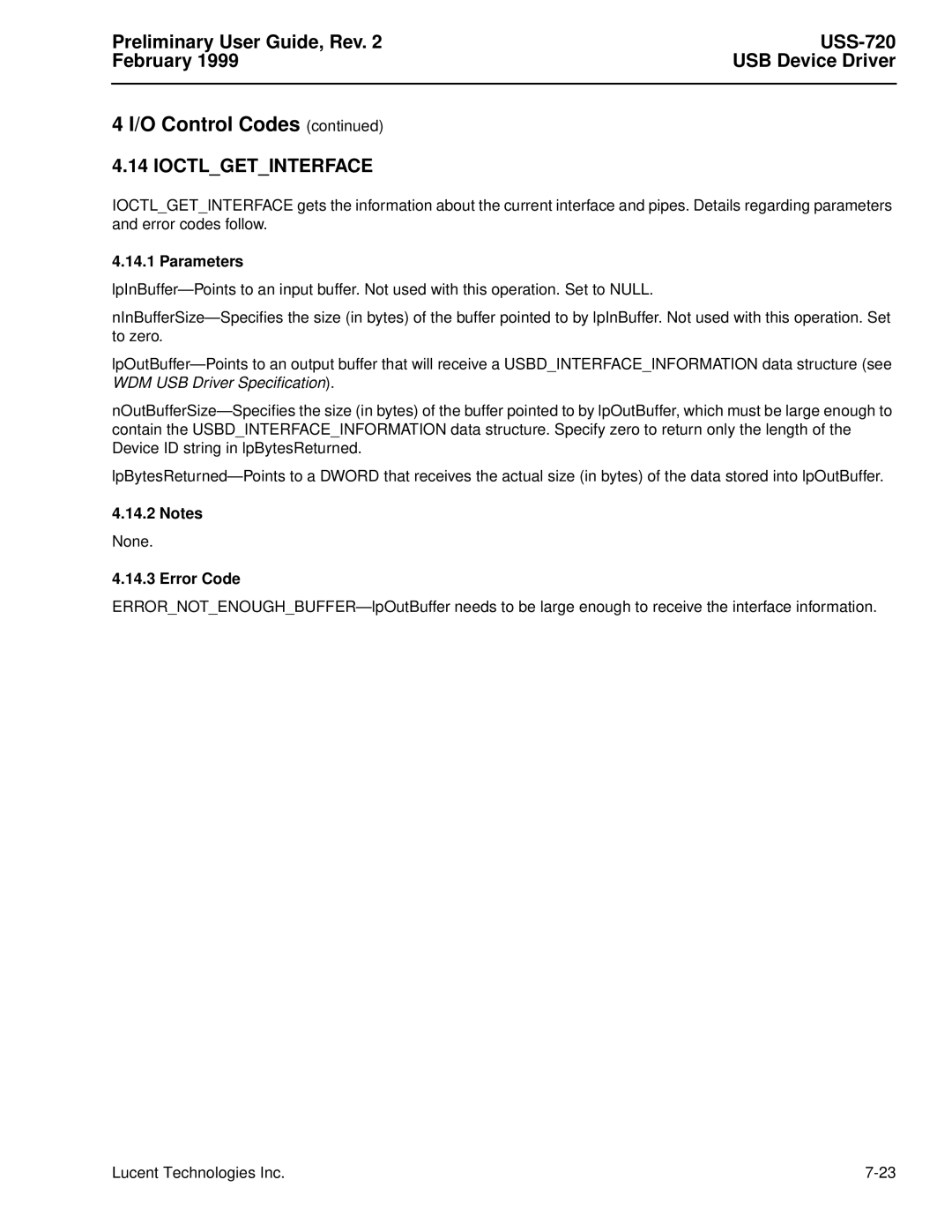 Lucent Technologies USS-720 manual Ioctlgetinterface 