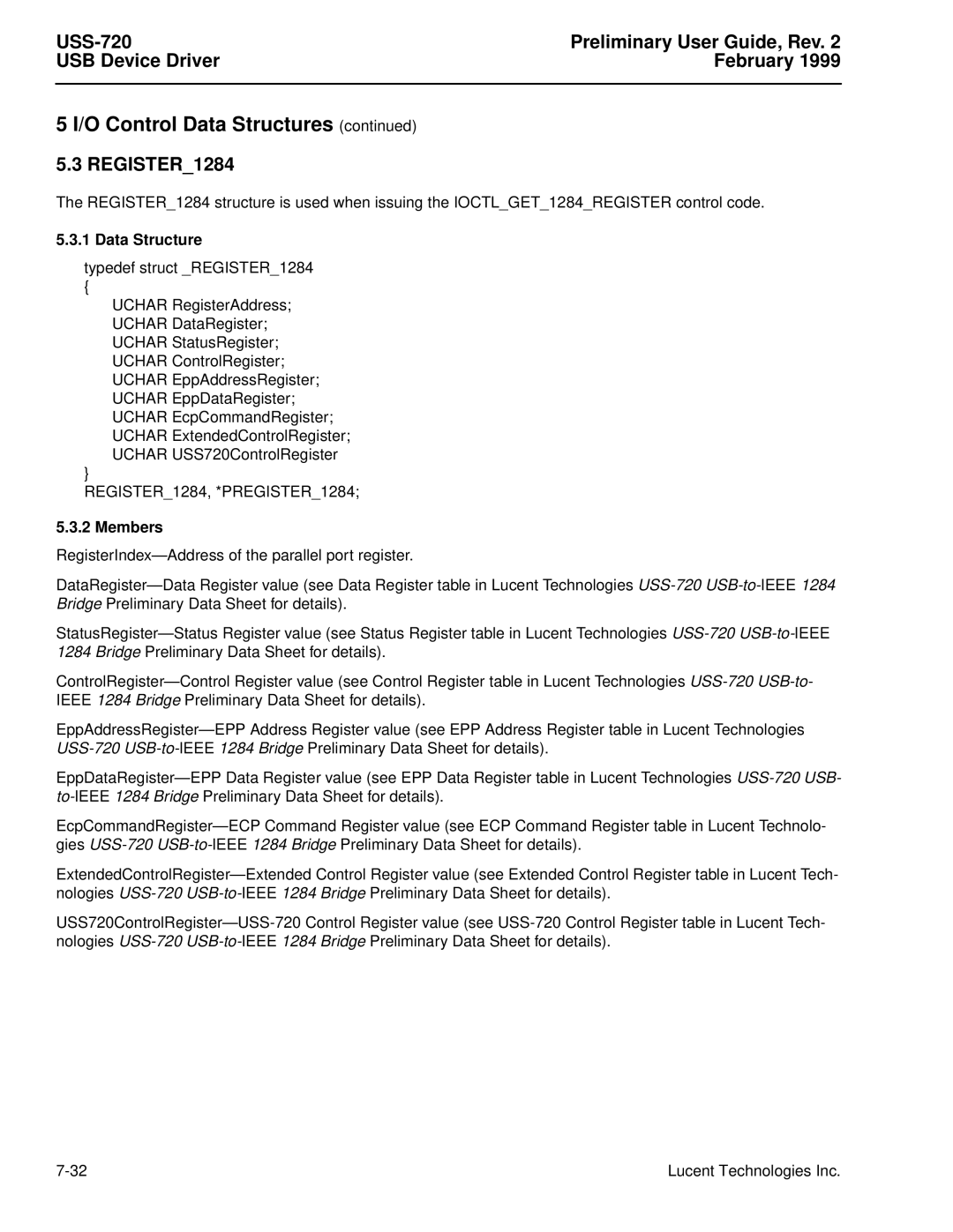 Lucent Technologies USS-720 manual REGISTER1284, *PREGISTER1284 