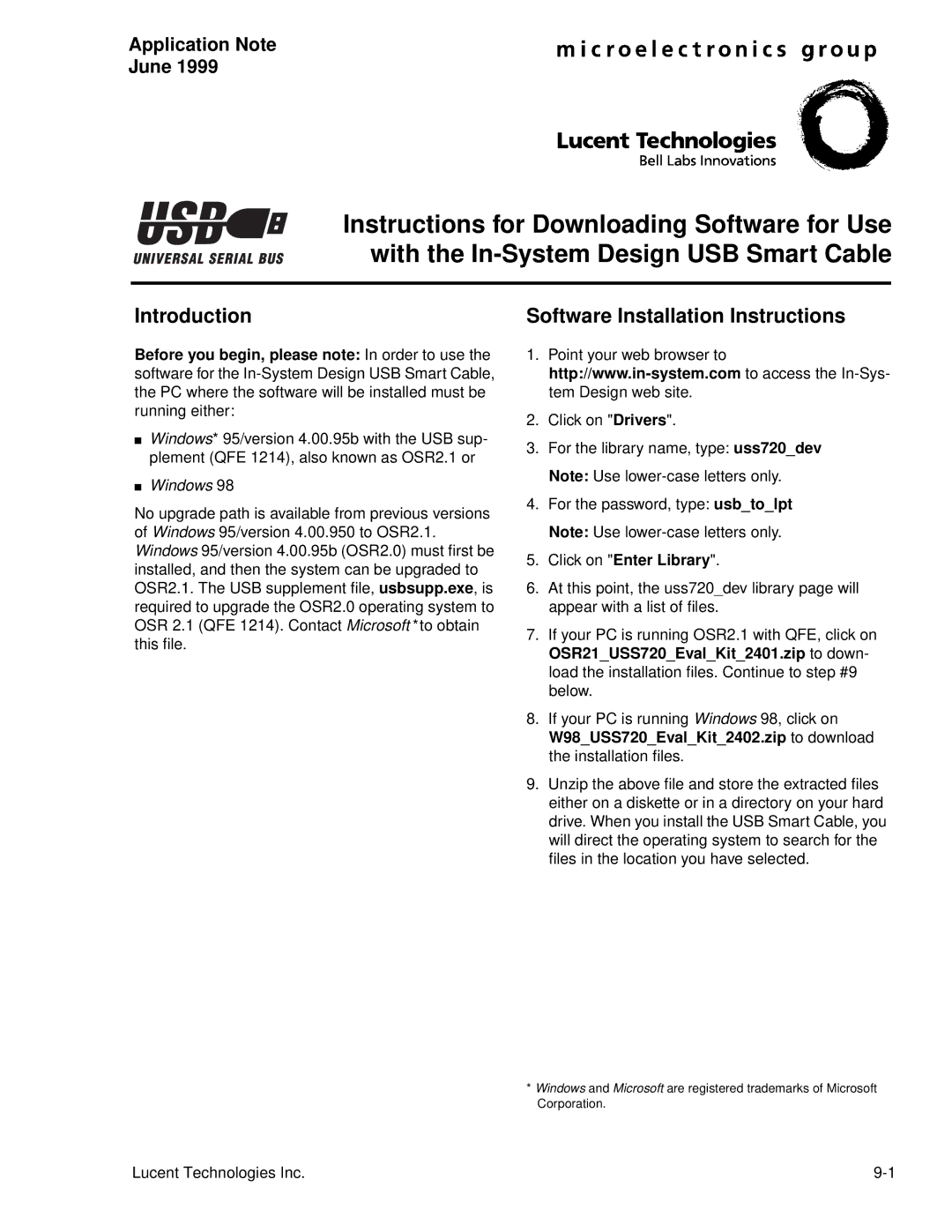 Lucent Technologies USS-720 manual Software Installation Instructions, Application Note June, Click on Enter Library 