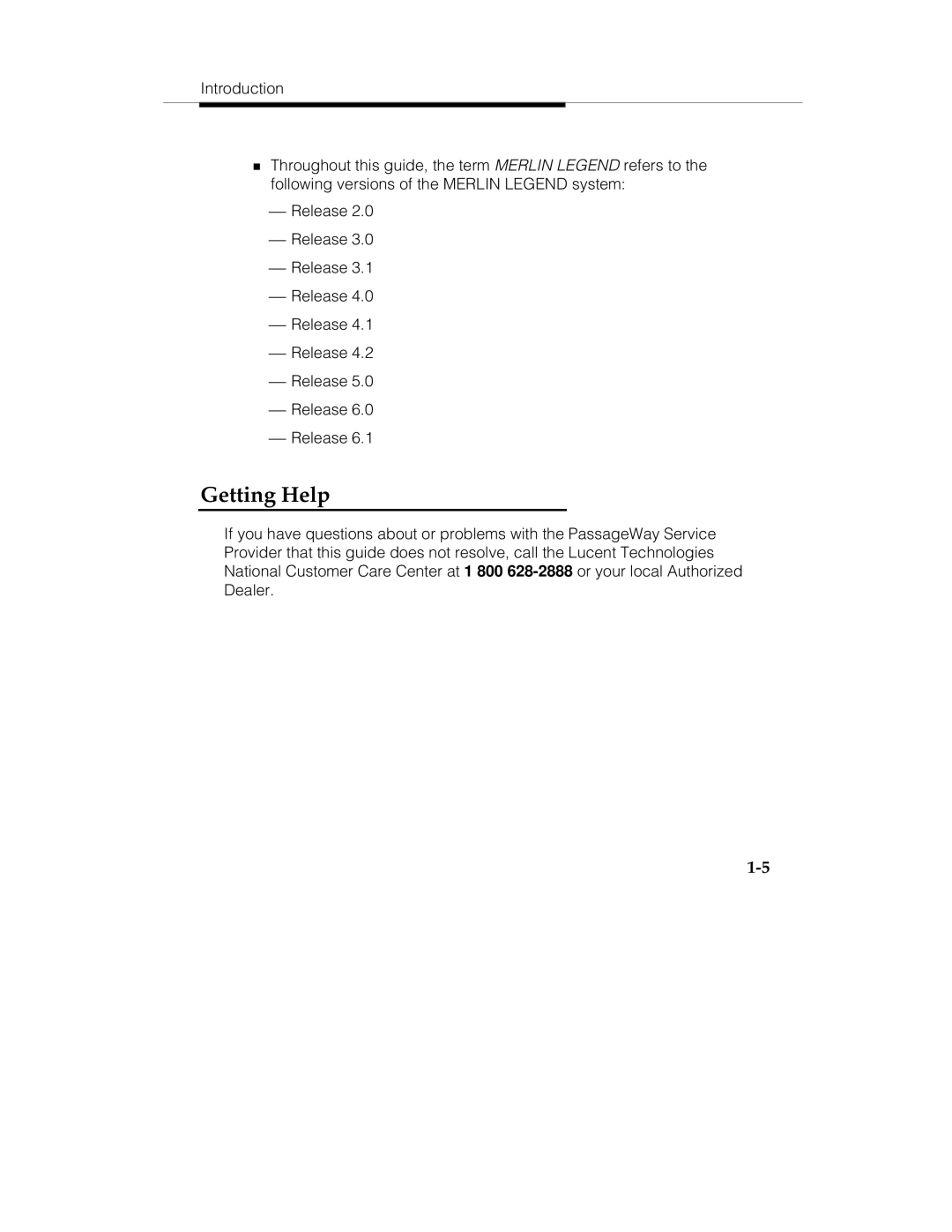 Lucent Technologies passageway service provider  for merlin legend communications system manual Getting Help 