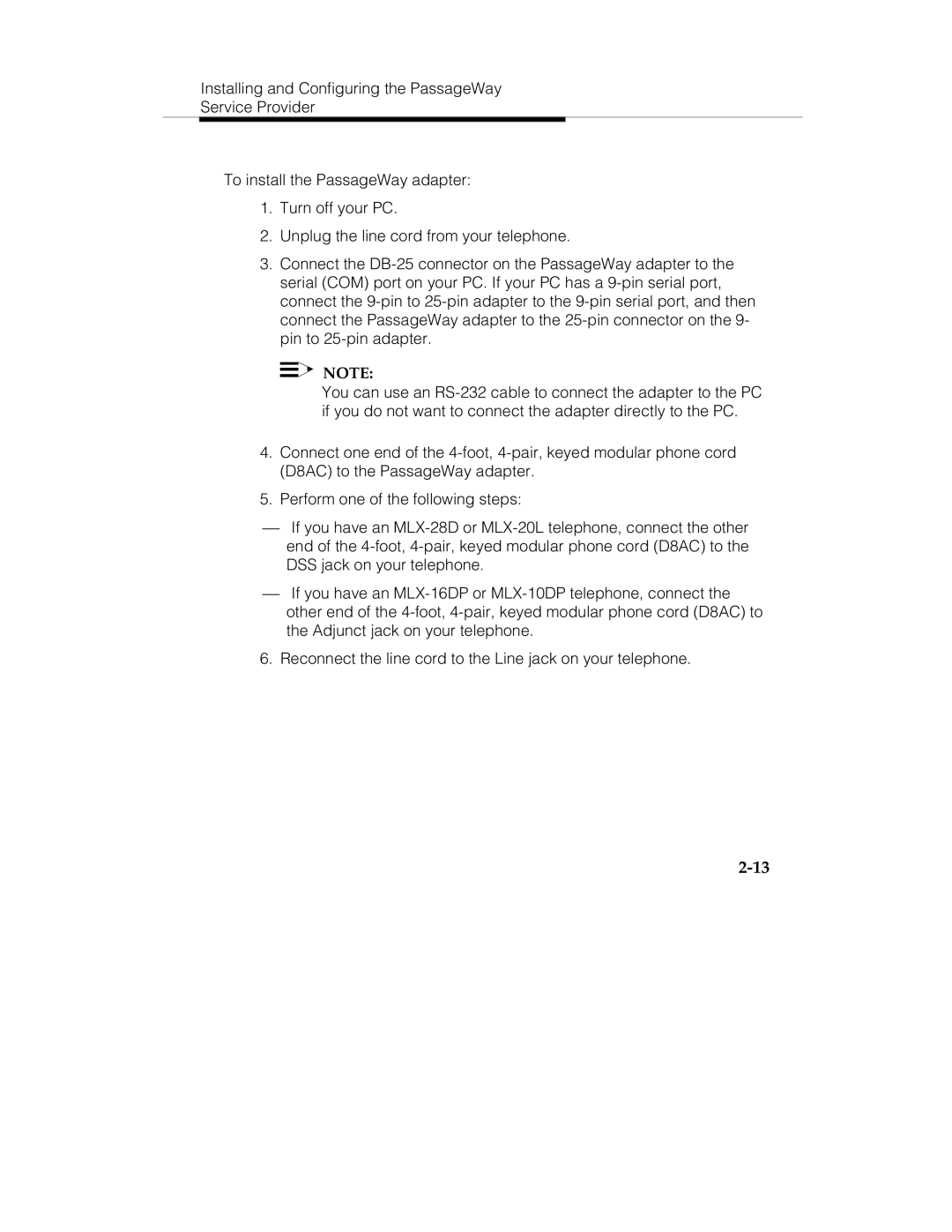 Lucent Technologies passageway service provider  for merlin legend communications system manual 