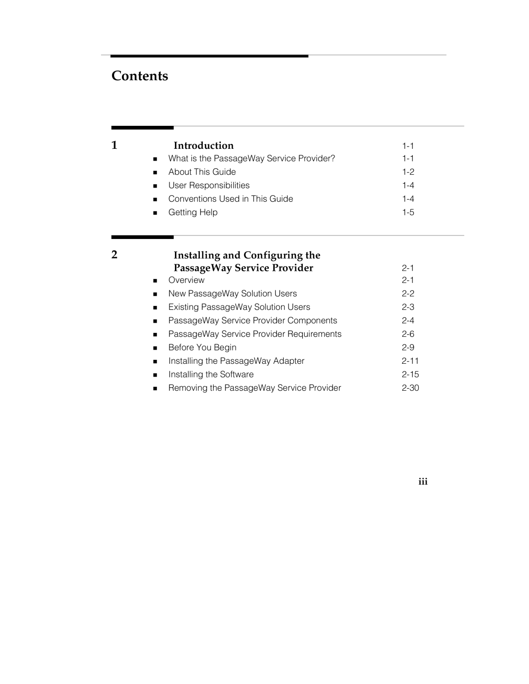 Lucent Technologies passageway service provider  for merlin legend communications system manual Contents 