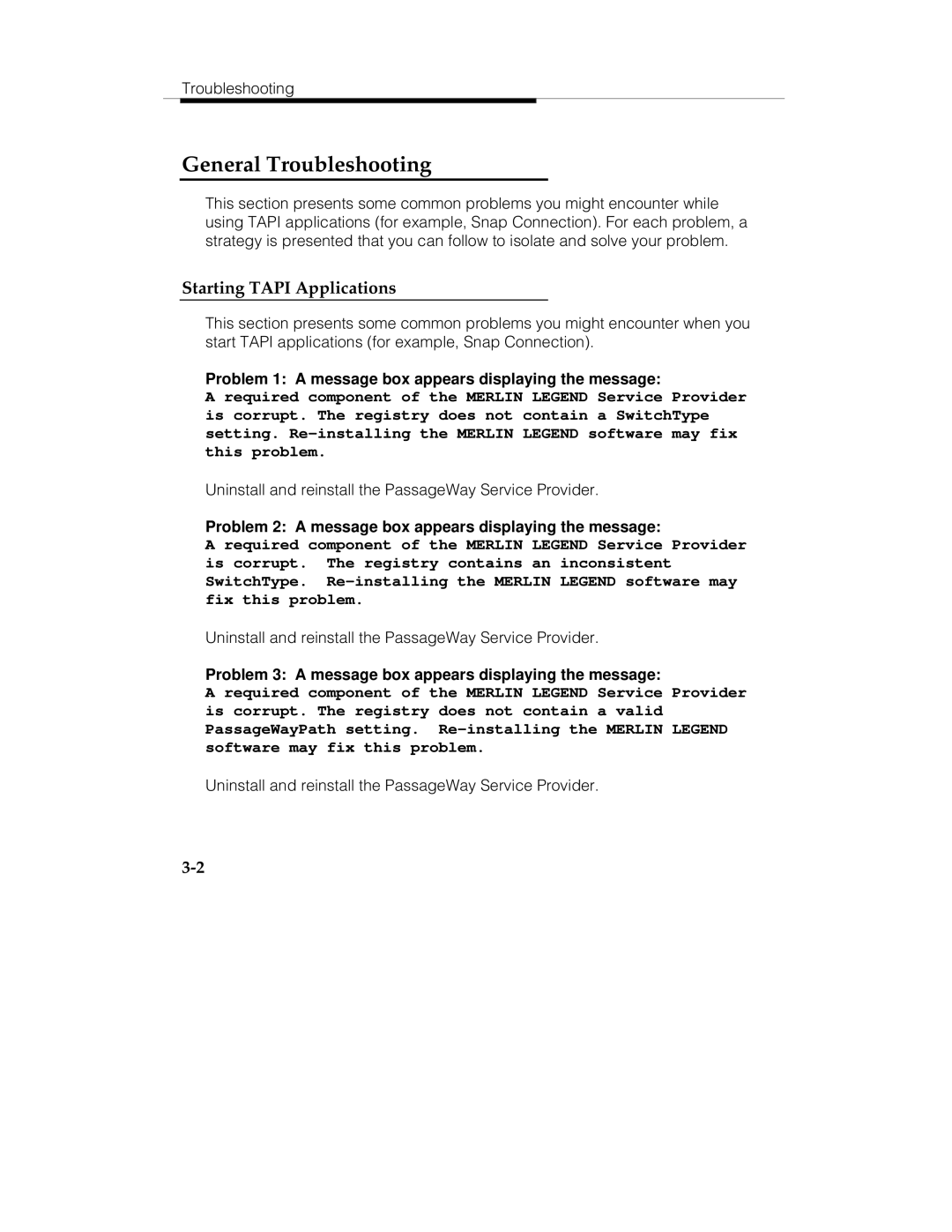 Lucent Technologies passageway service provider  for merlin legend communications system manual General Troubleshooting 