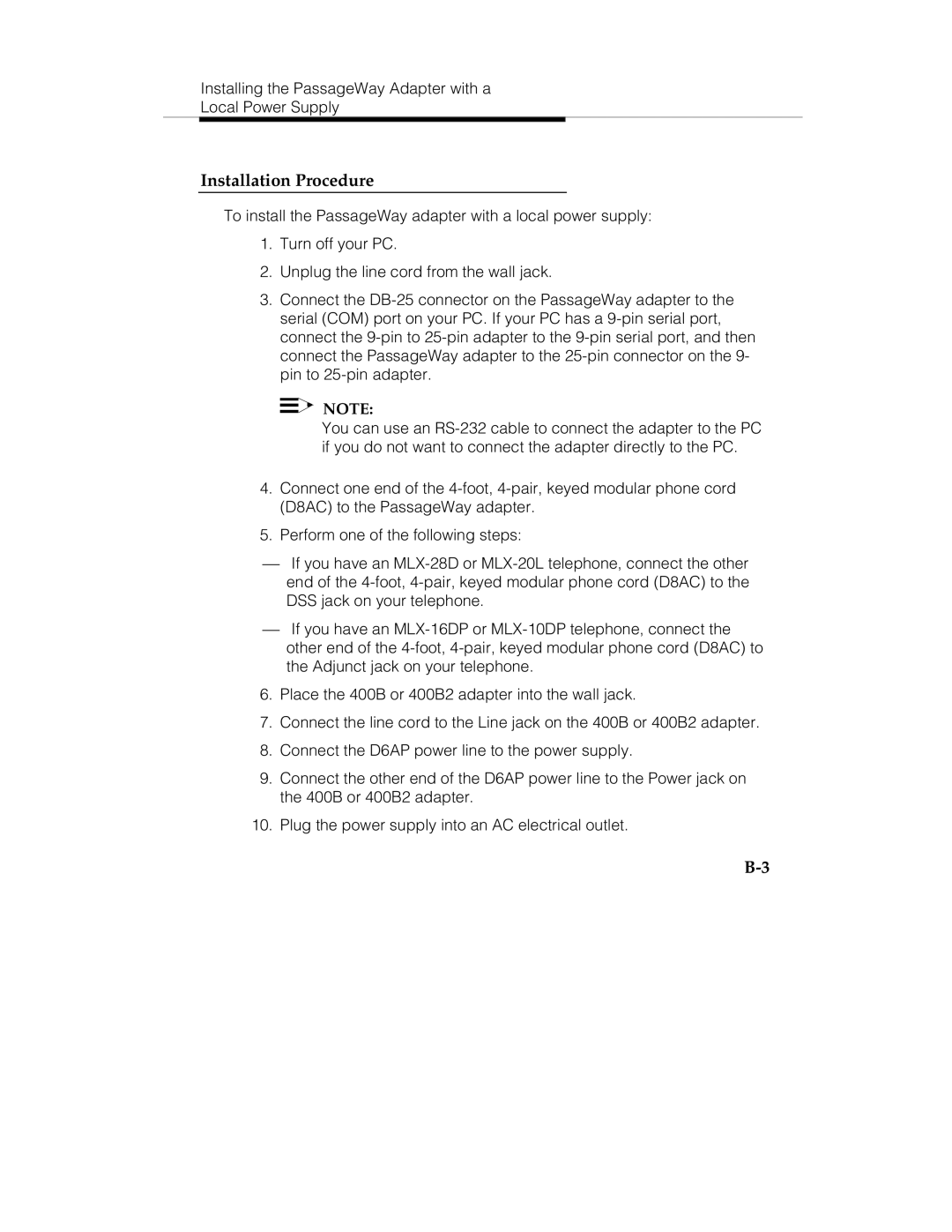 Lucent Technologies passageway service provider  for merlin legend communications system manual Installation Procedure 