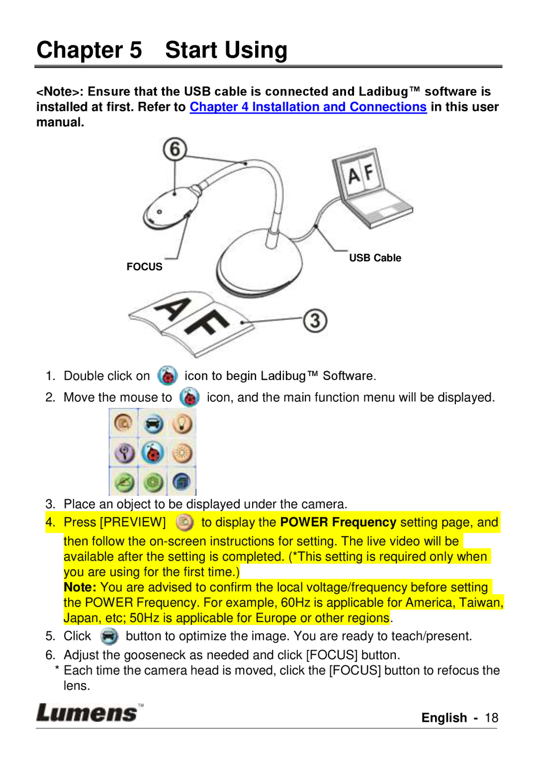 Lumens Technology DC120 user manual Start Using 