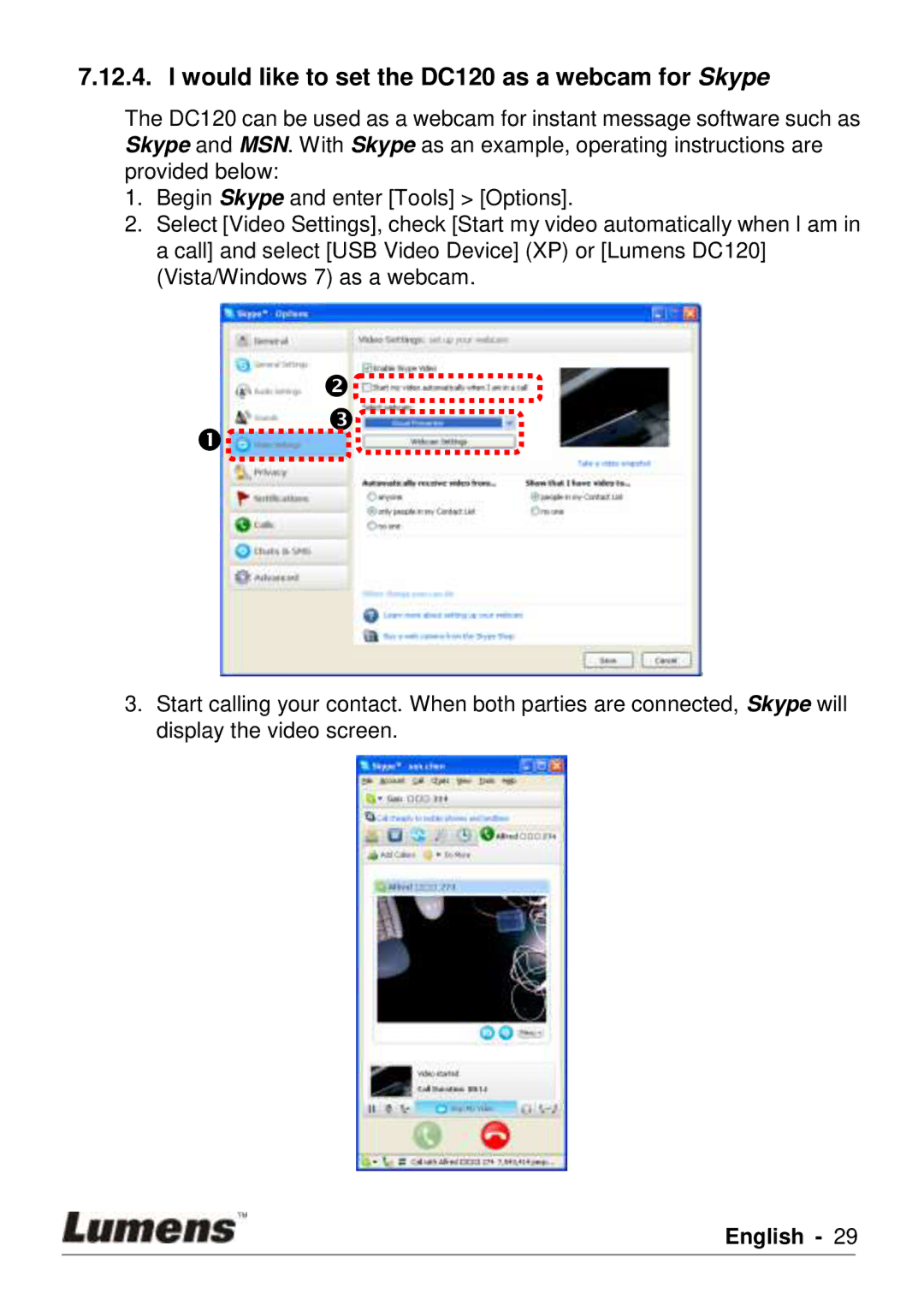 Lumens Technology user manual Would like to set the DC120 as a webcam for Skype 