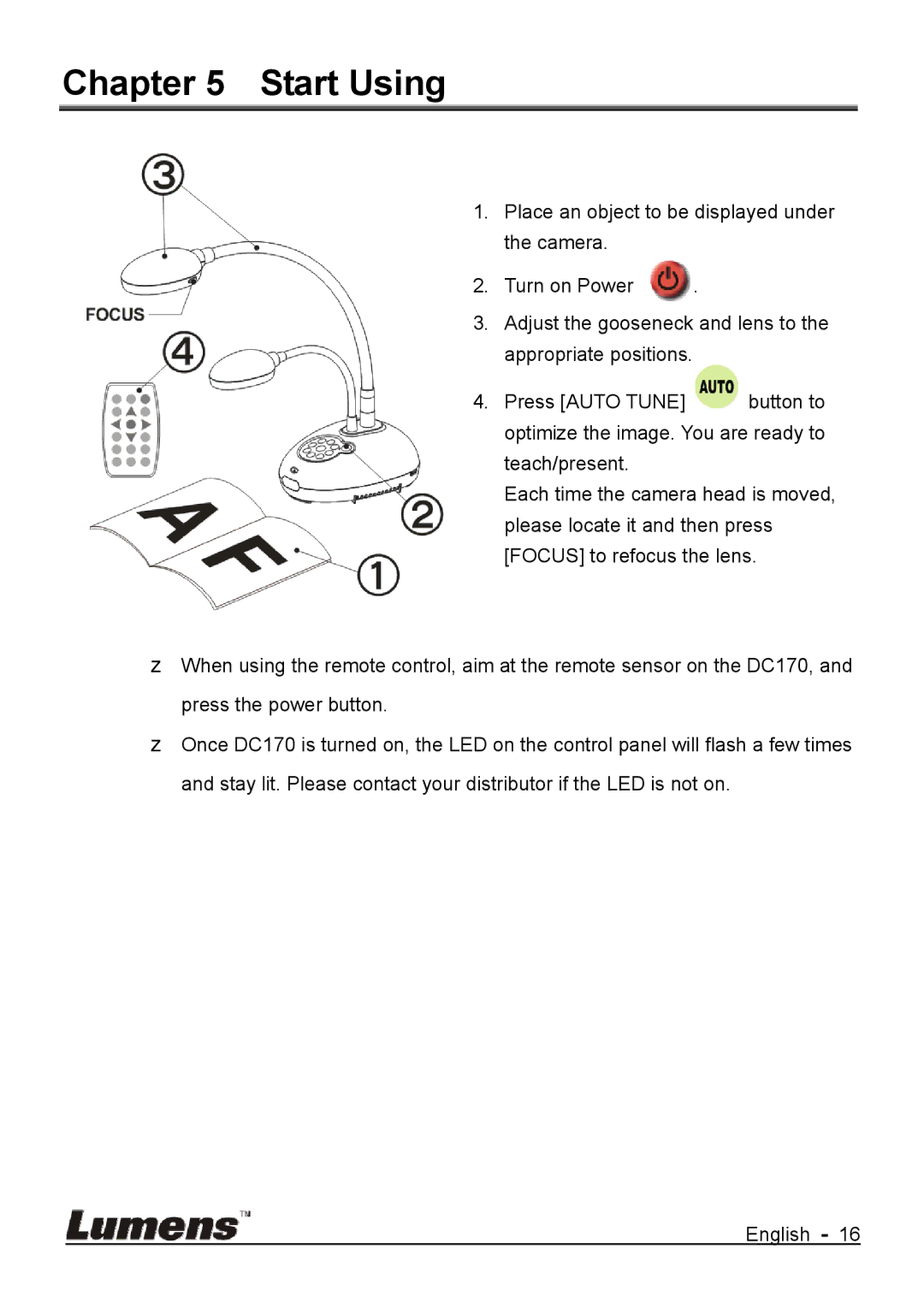 Lumens Technology DC170 user manual Start Using 