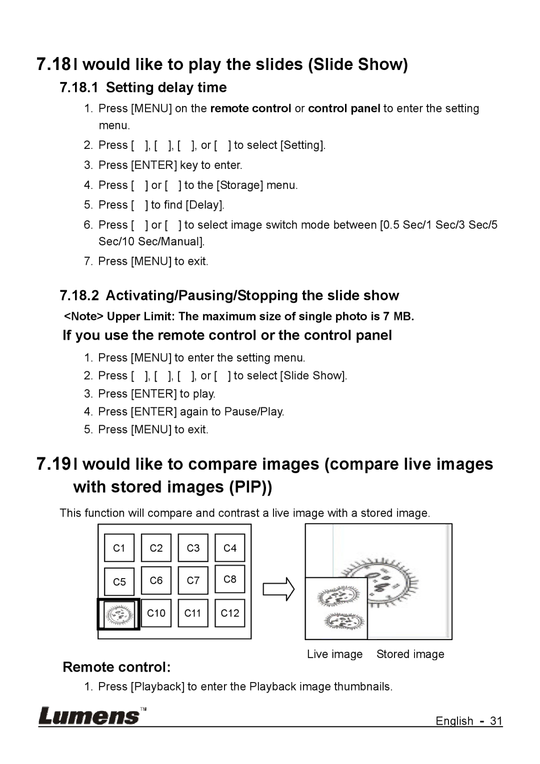 Lumens Technology DC170 user manual Would like to play the slides Slide Show, Setting delay time 