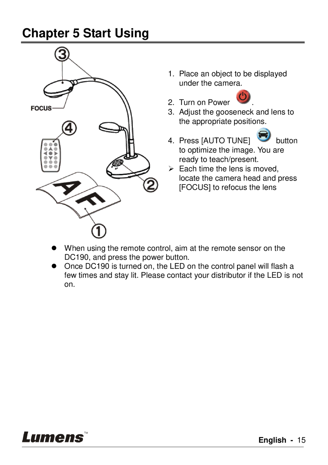 Lumens Technology DC190 user manual Start Using 