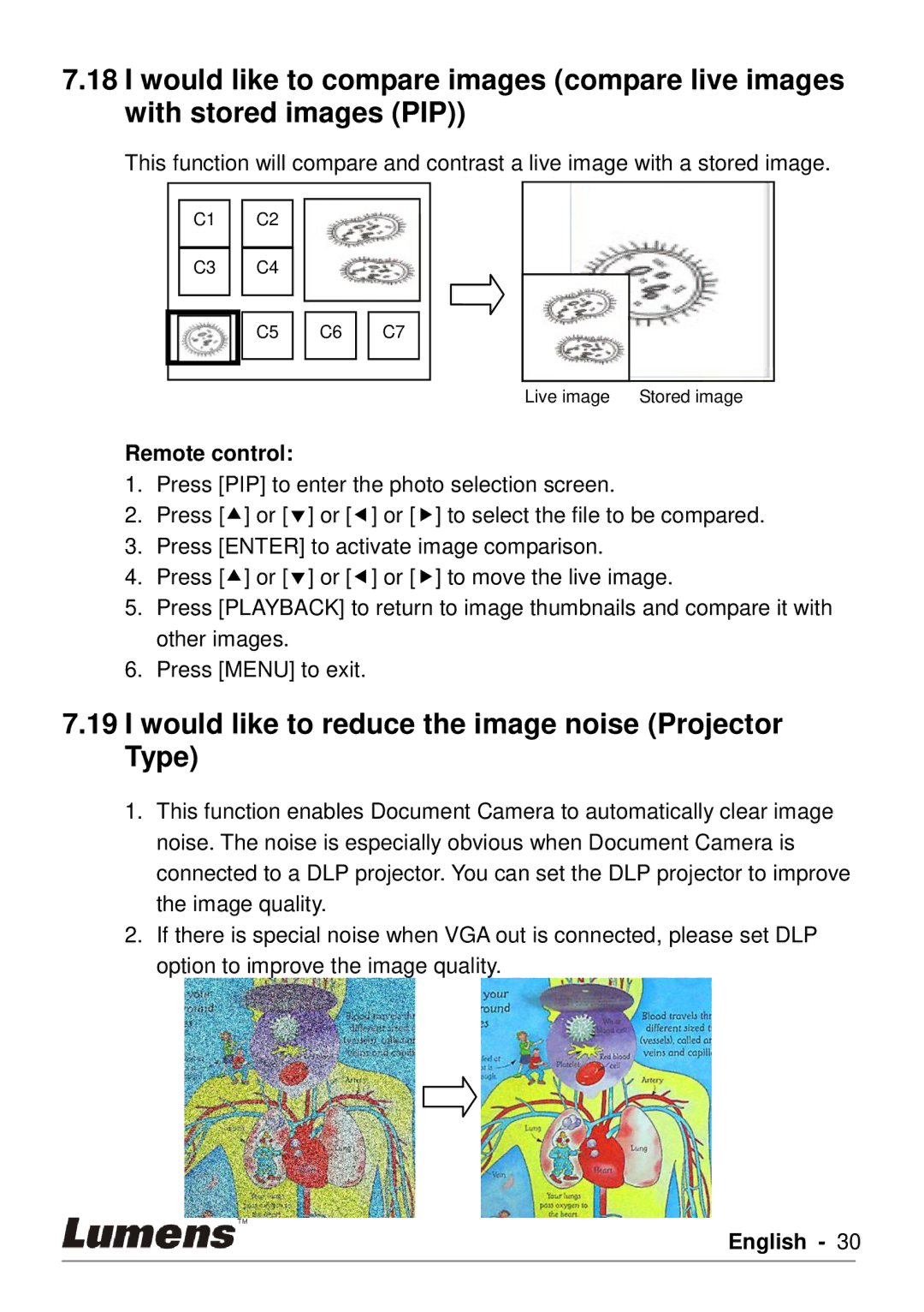 Lumens Technology DC190 user manual Would like to reduce the image noise Projector Type 