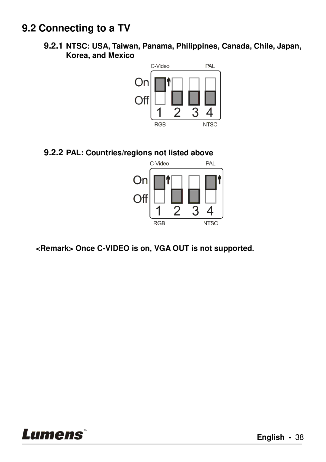 Lumens Technology DC190 user manual Connecting to a TV 