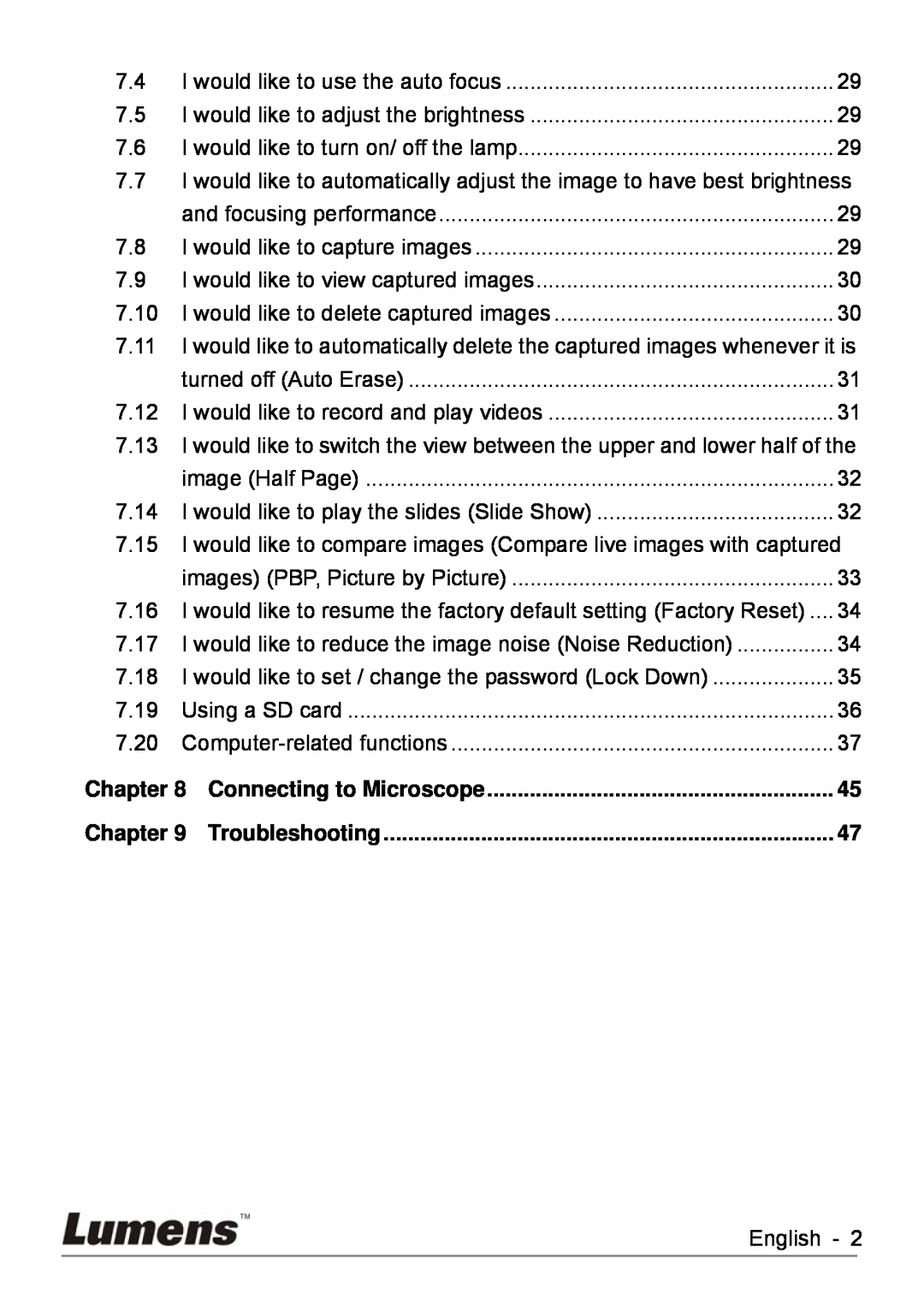 Lumens Technology DC260 user manual Chapter, Connecting to Microscope, Troubleshooting 