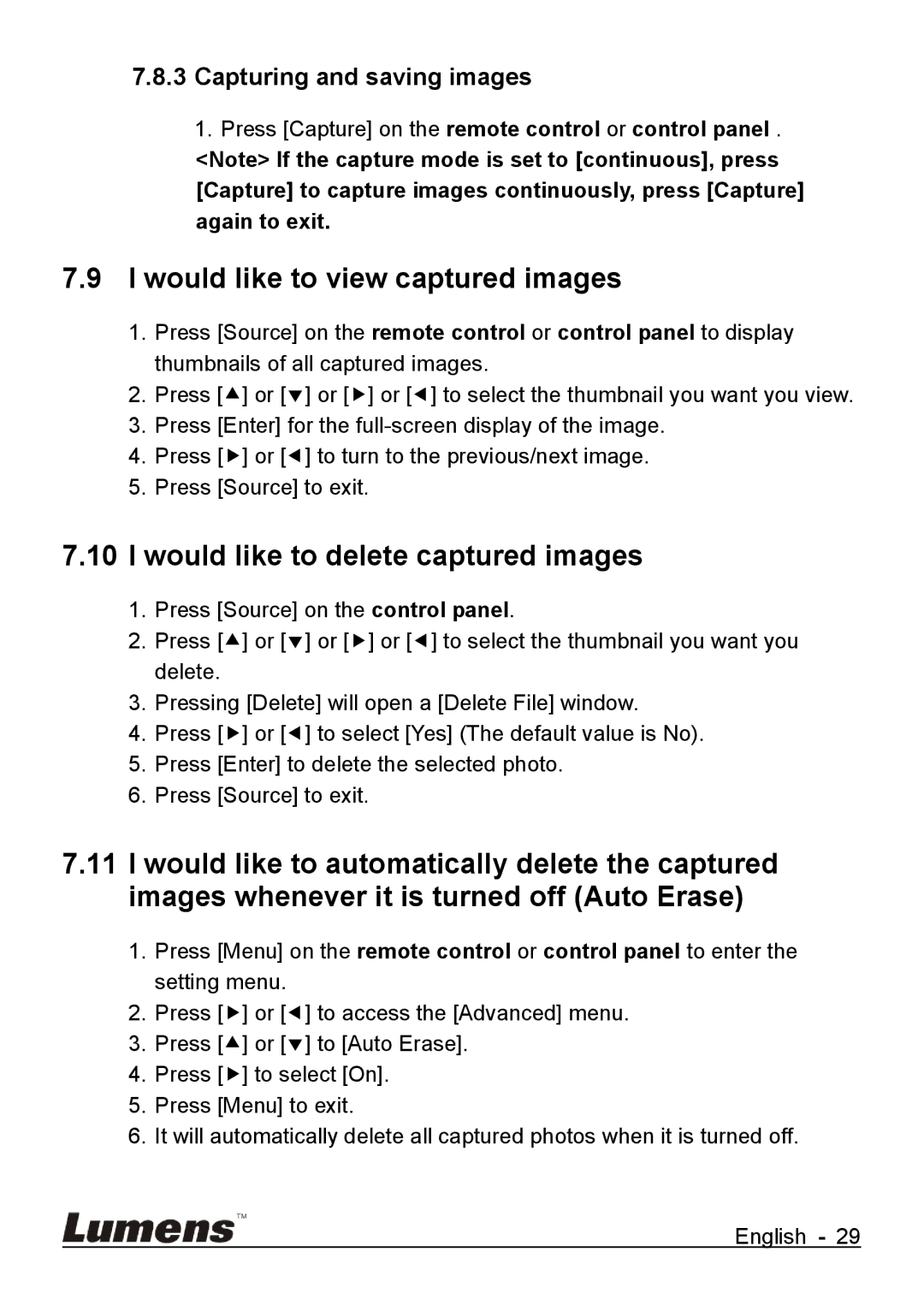 Lumens Technology DC265 user manual Would like to view captured images, Would like to delete captured images 