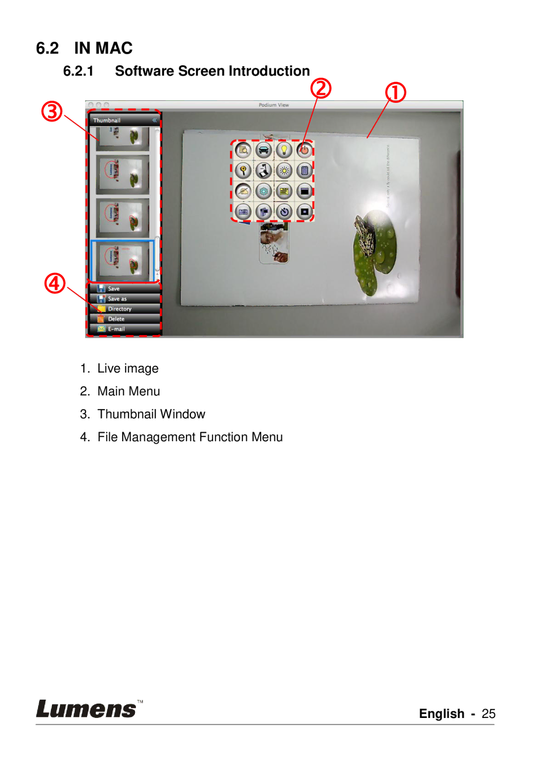 Lumens Technology PC120 user manual Mac, Software Screen Introduction  