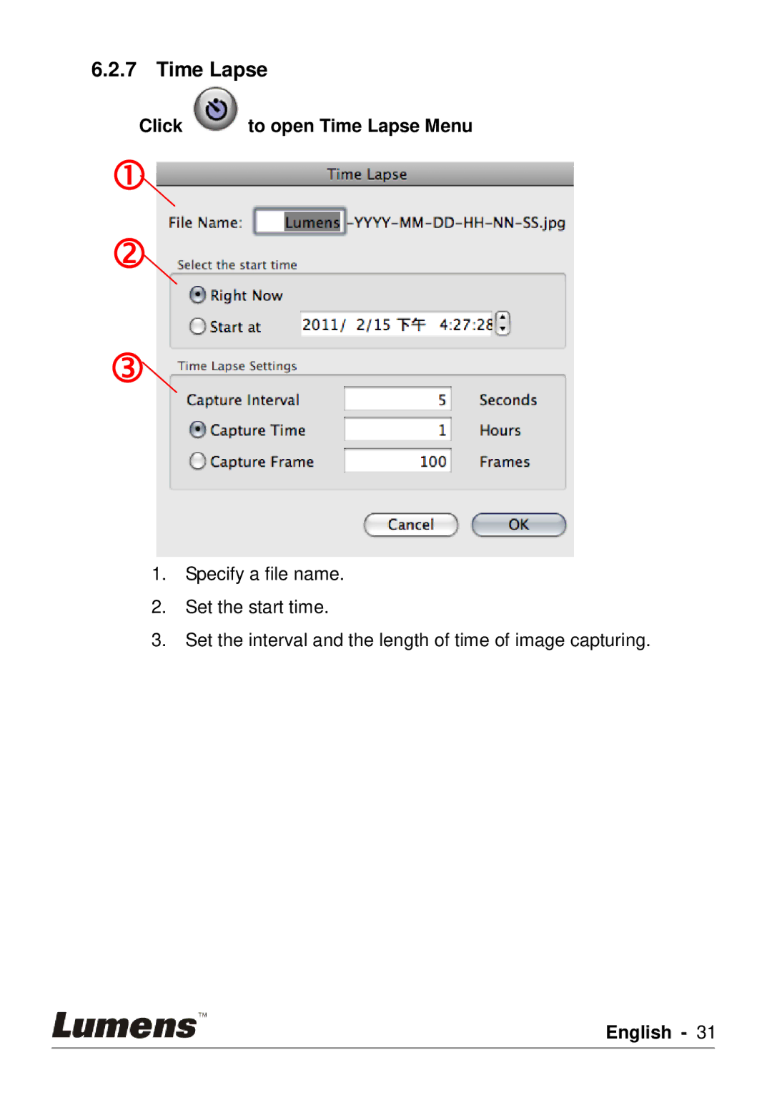 Lumens Technology PC120 user manual Time Lapse 