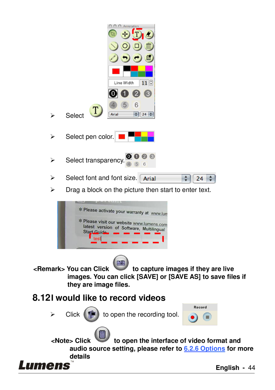 Lumens Technology PC120 user manual  Click to open the recording tool 