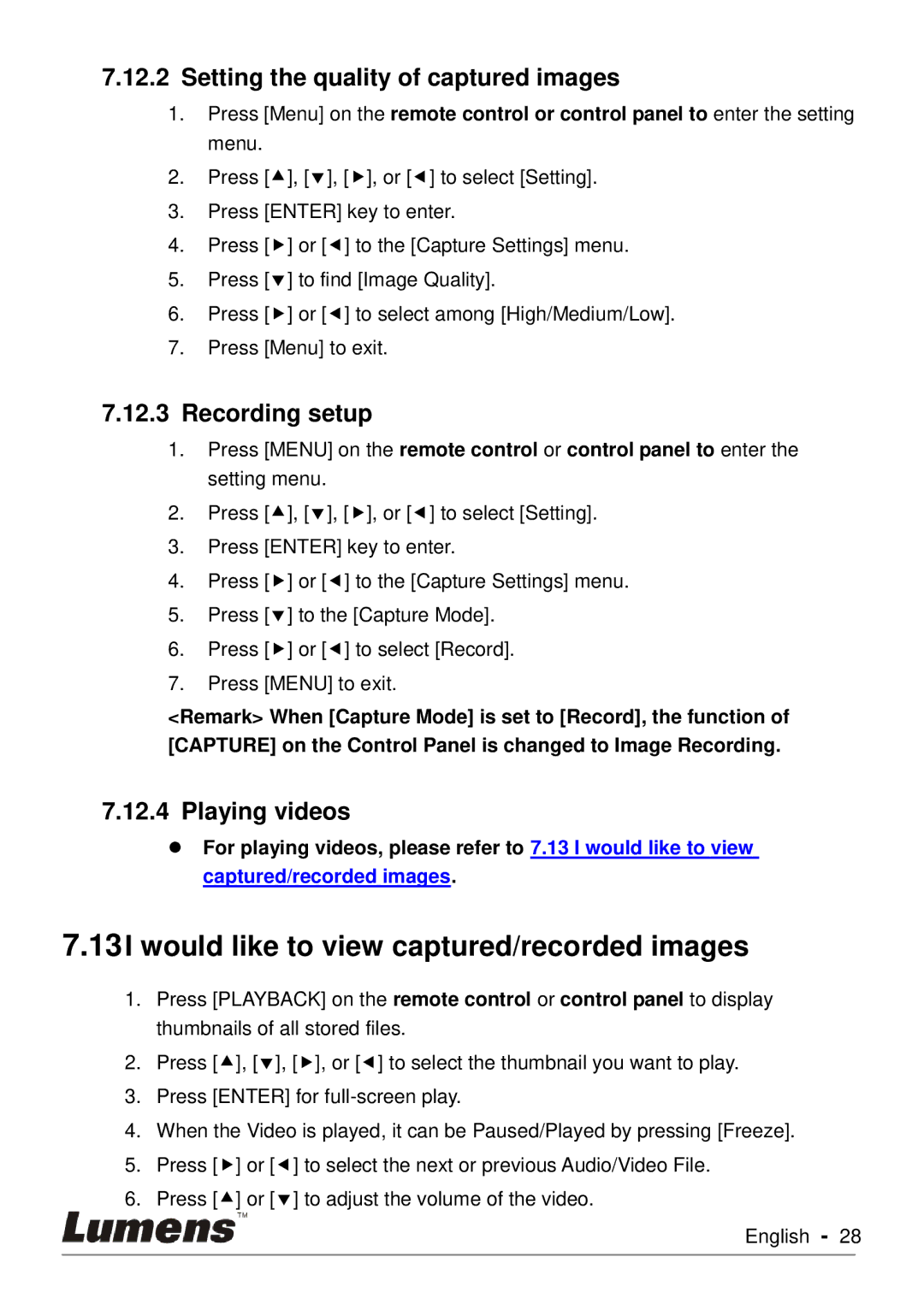 Lumens Technology PC170 user manual Would like to view captured/recorded images, Recording setup, Playing videos 