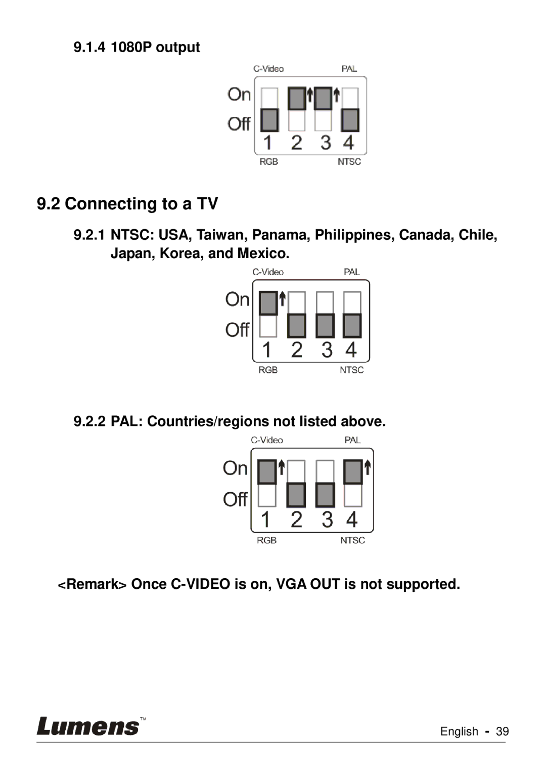 Lumens Technology PC170 user manual Connecting to a TV, 4 1080P output 