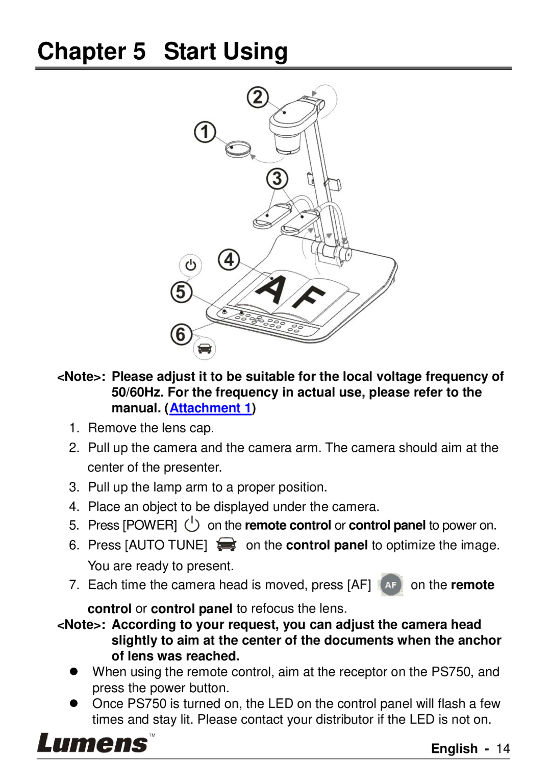 Lumens Technology PS750 user manual Start Using 