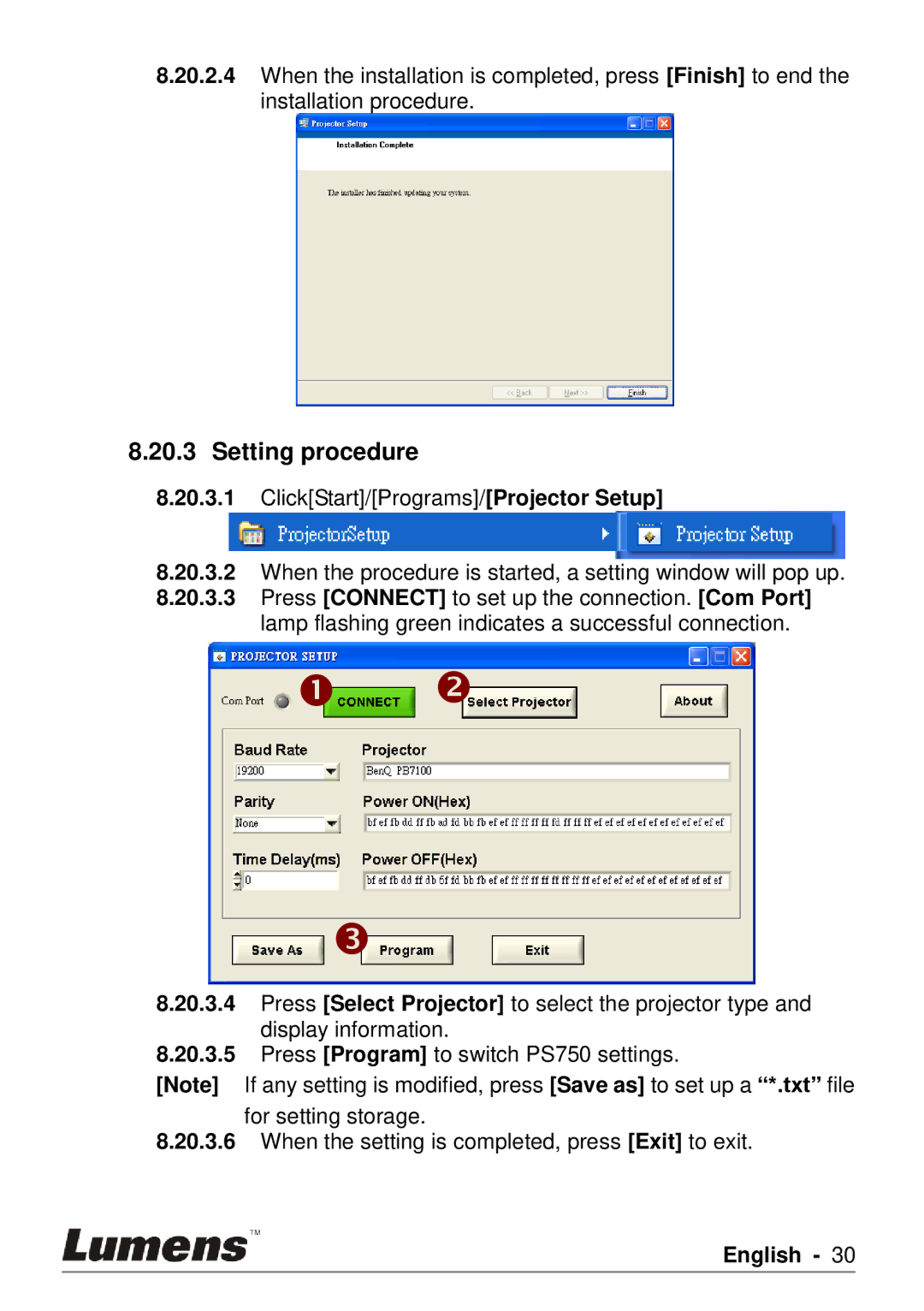 Lumens Technology PS750 user manual  , Setting procedure 