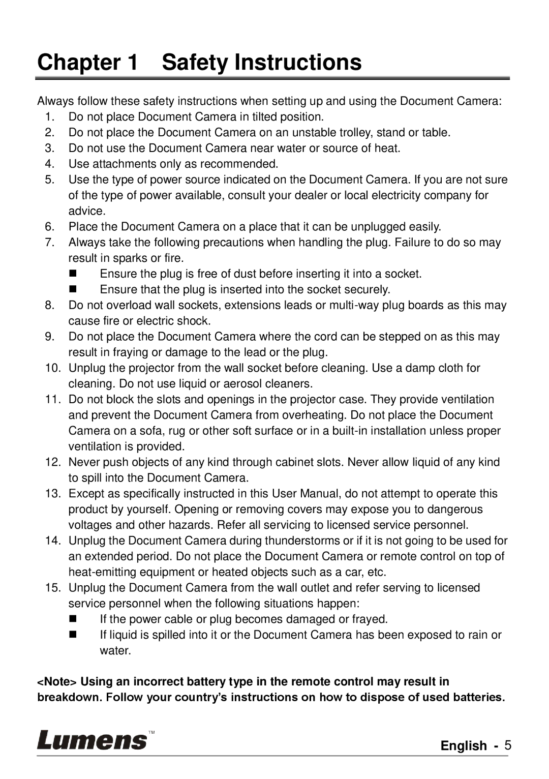 Lumens Technology PS760 user manual Safety Instructions 