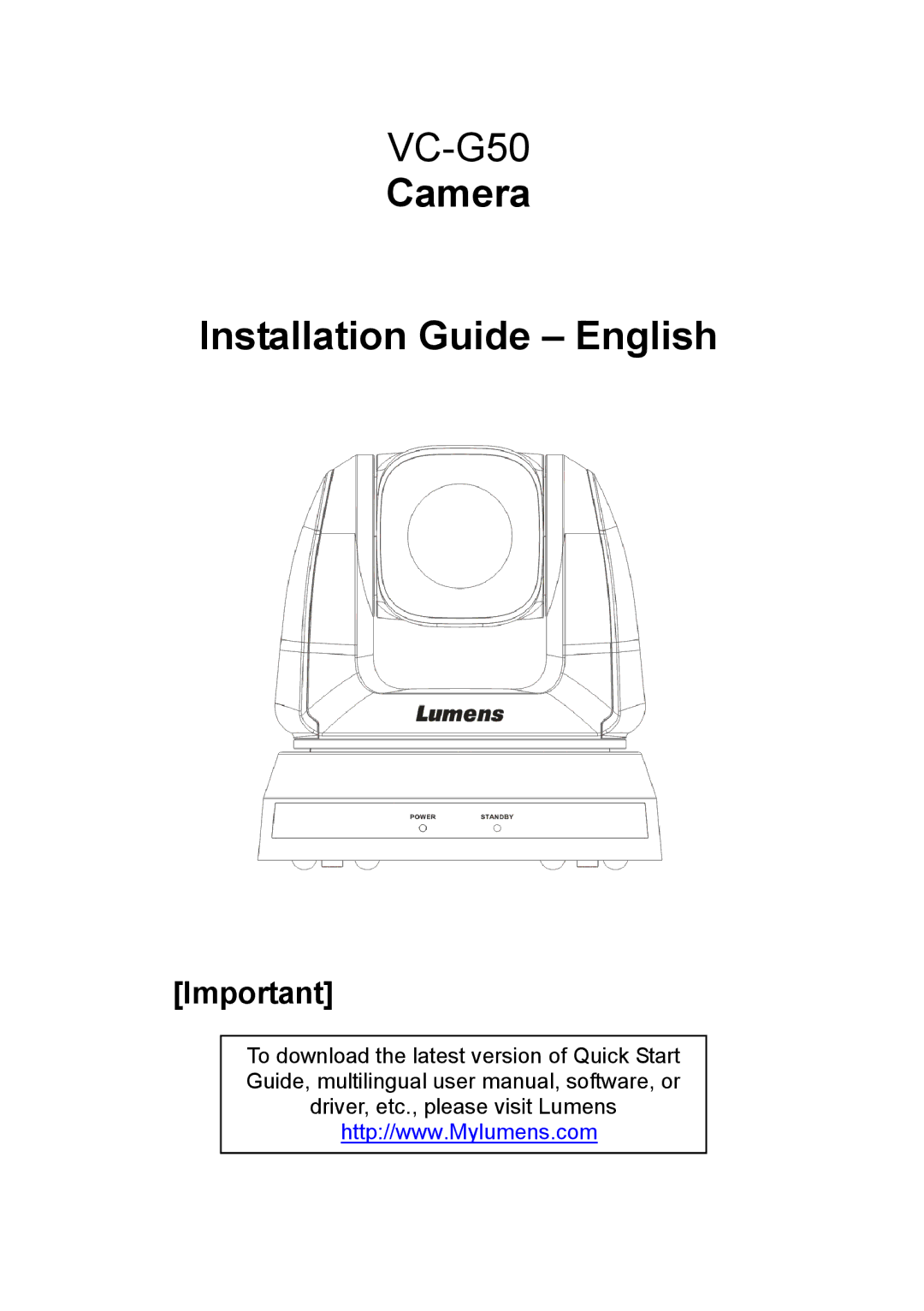 Lumens Technology VC-G50 quick start Camera Installation Guide English 