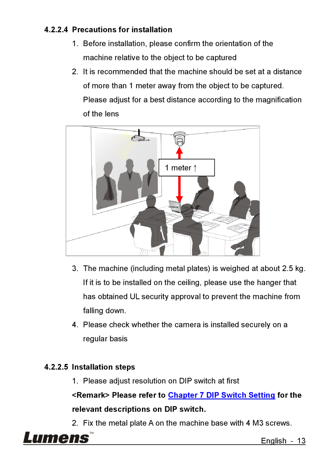 Lumens Technology VC-G50 quick start Precautions for installation, Installation steps 