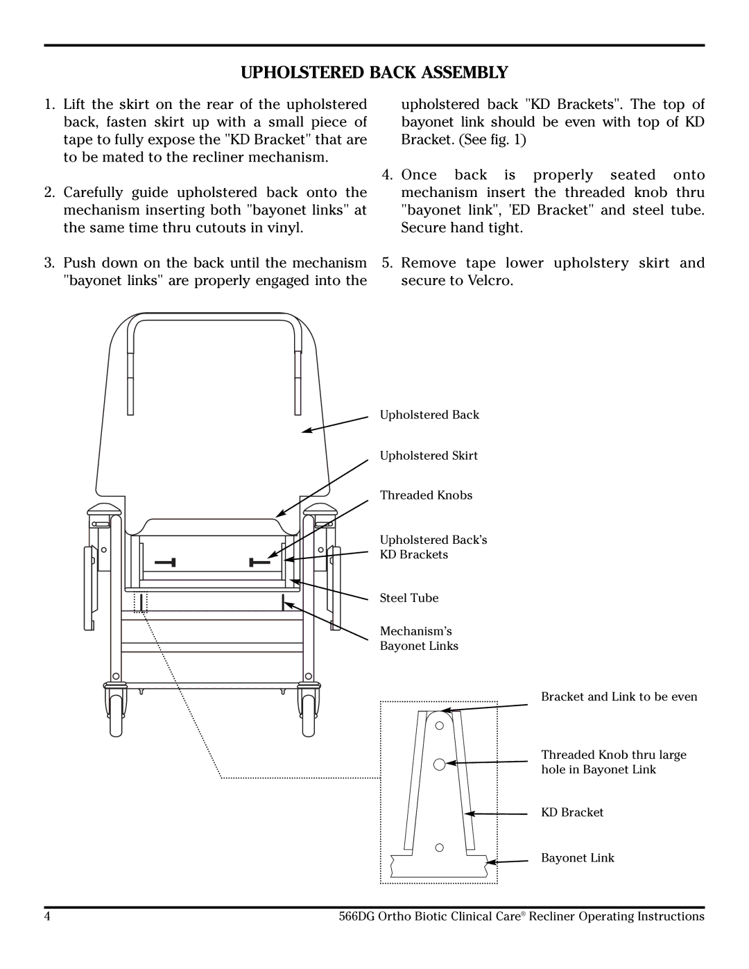 Lumex Syatems 566DG manual Upholstered Back Assembly 