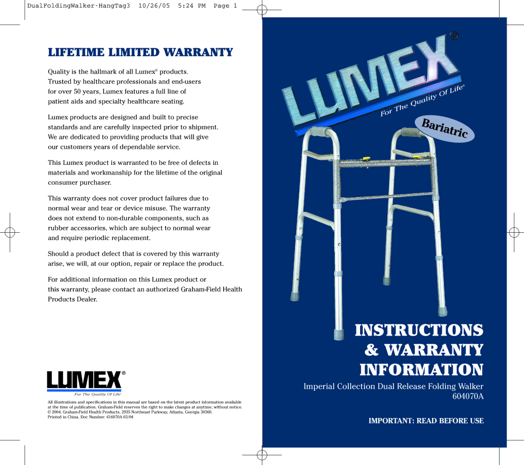 Lumex Syatems 604070A warranty Instructions Warranty Information 