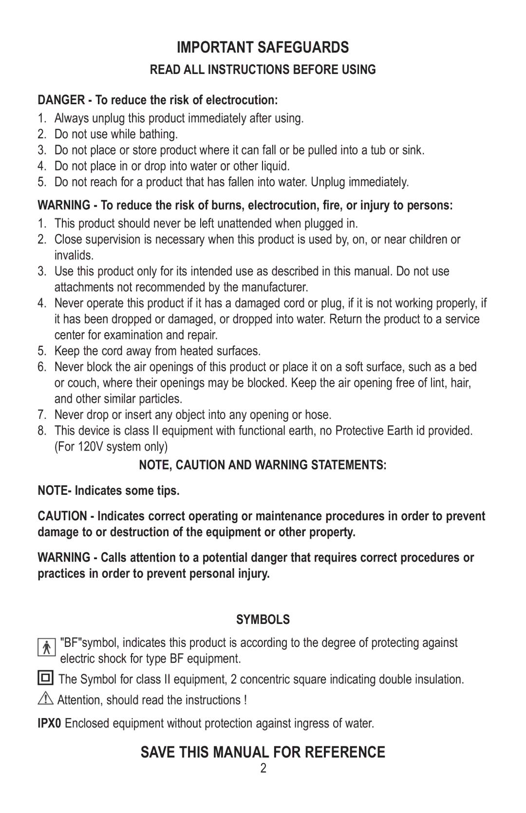 Lumex Syatems 763400A manual Read ALL Instructions Before Using, Symbols 