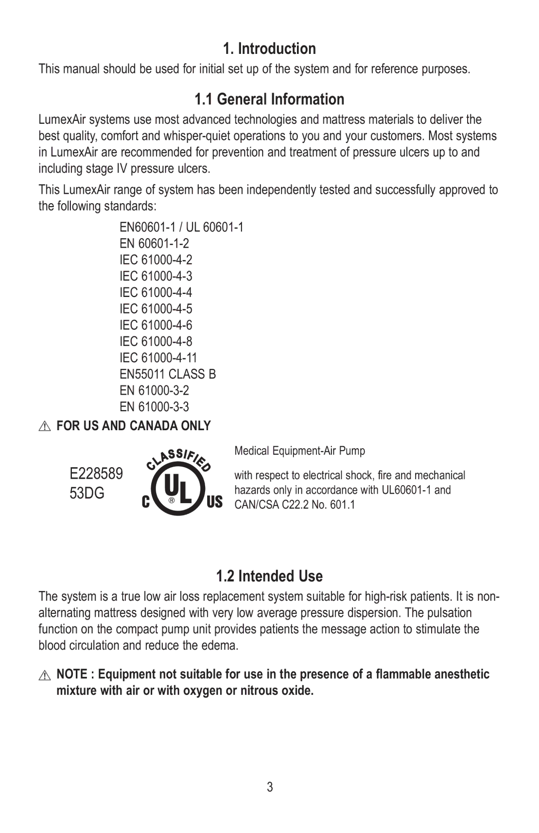 Lumex Syatems 763400A manual Introduction, General Information, Intended Use, For US and Canada only 