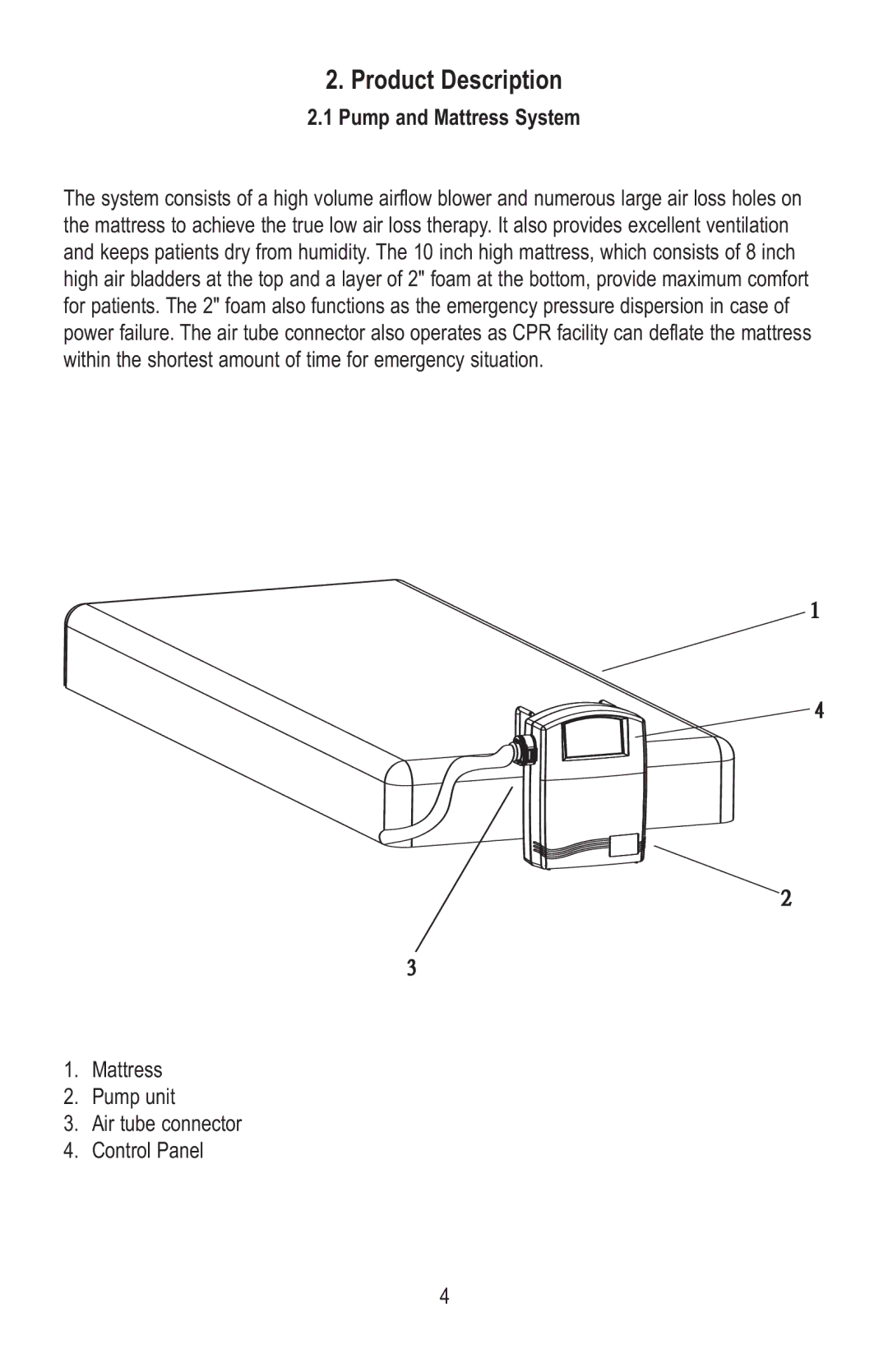 Lumex Syatems 763400A manual Product Description, Pump and Mattress System 