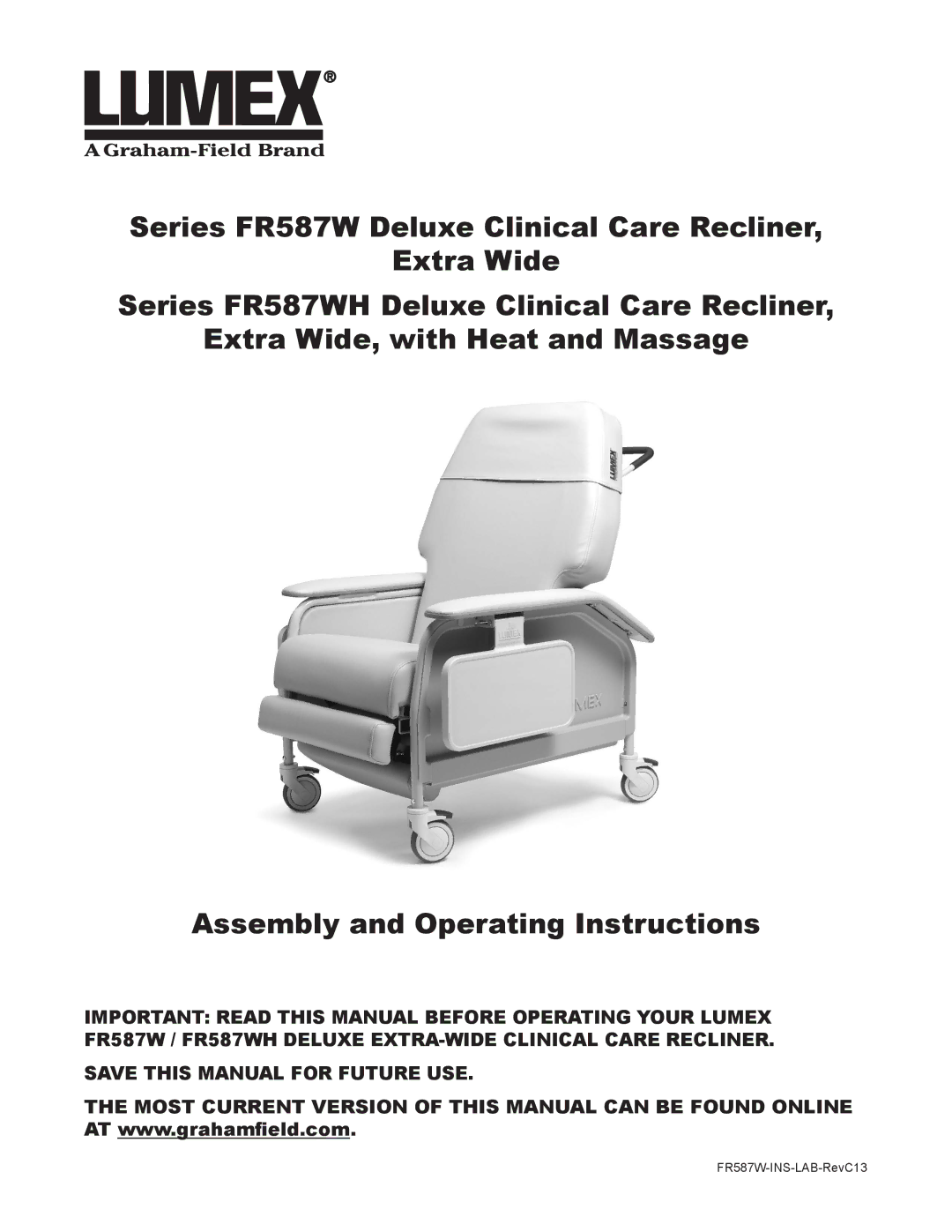 Lumex Syatems FR587WH operating instructions Save this Manual for Future USE 