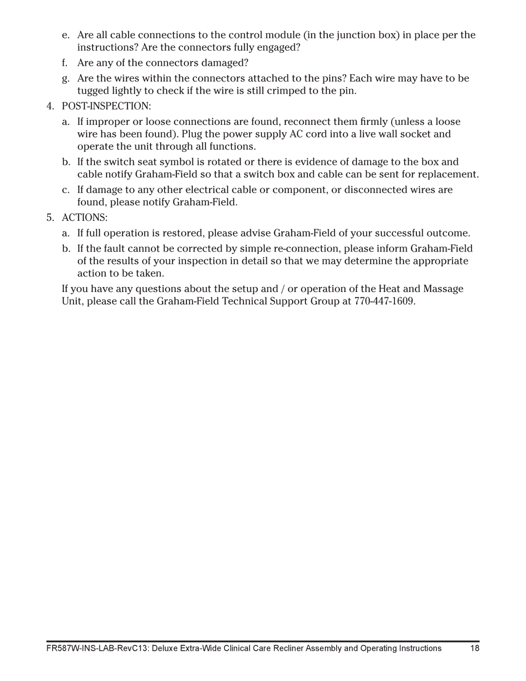 Lumex Syatems FR587WH operating instructions Post-Inspection 