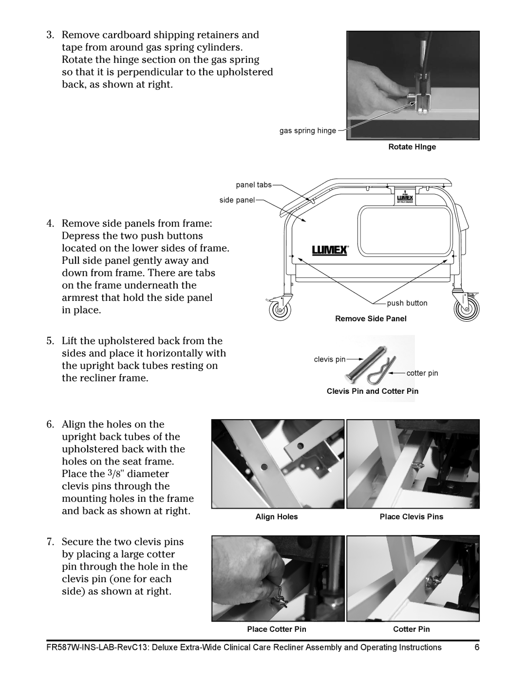 Lumex Syatems FR587WH operating instructions Back as shown at right 