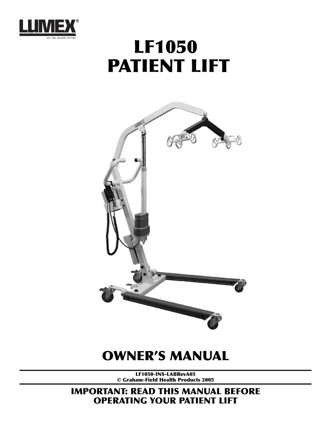 Lumex Syatems LF1050 owner manual Patient Lift 