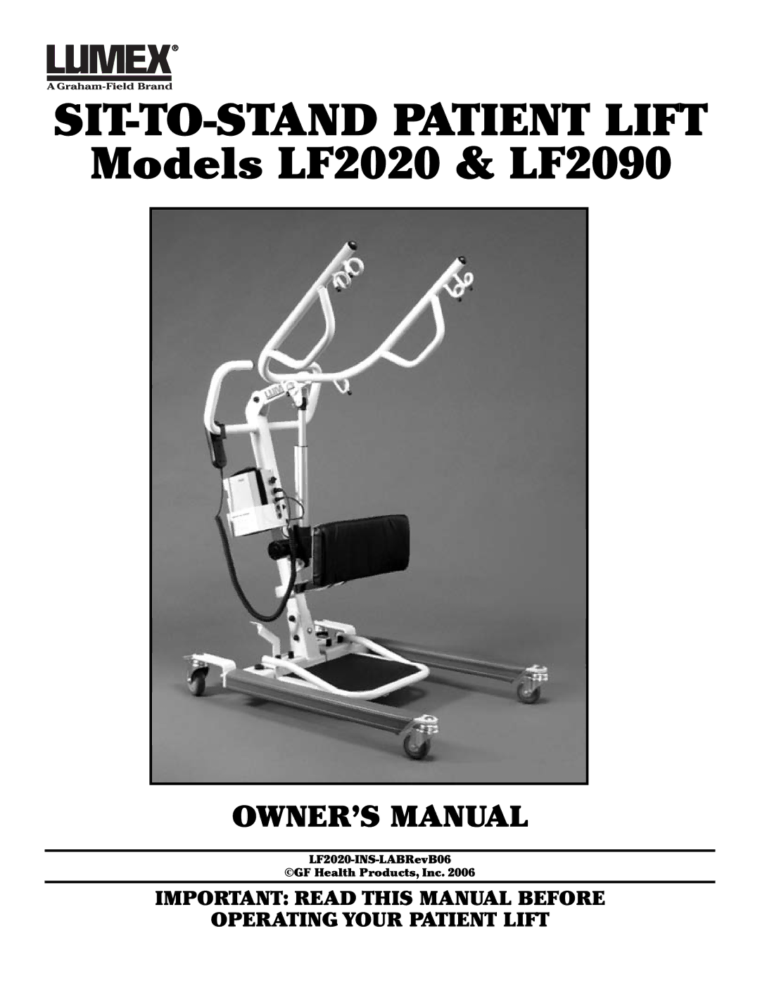 Lumex Syatems LF2020, LF2090 owner manual SIT-TO-STAND Patient Lift 