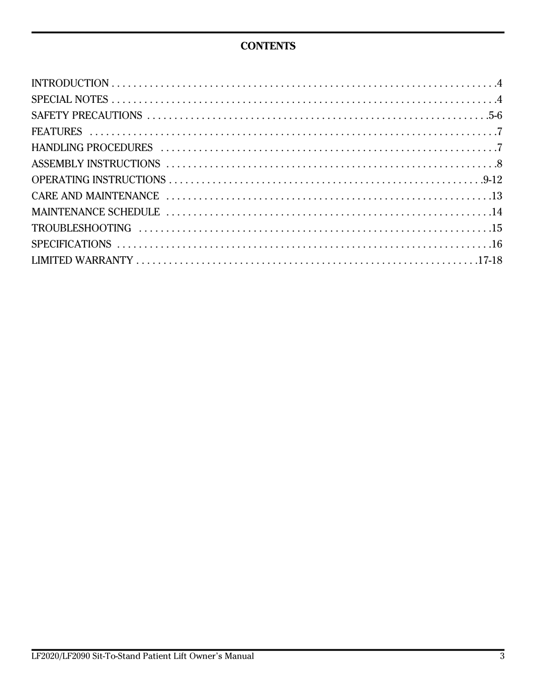 Lumex Syatems LF2020, LF2090 owner manual Contents 