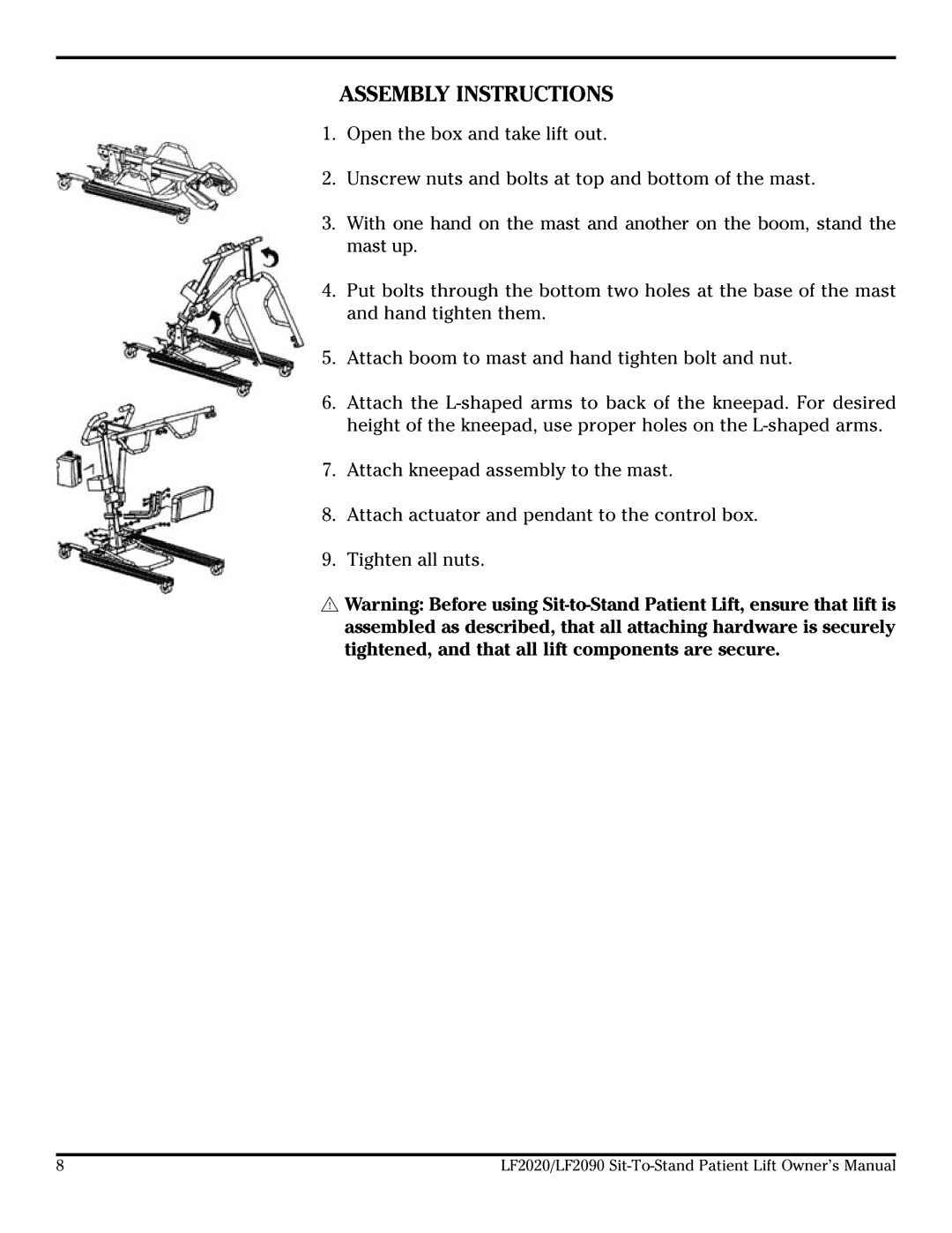 Lumex Syatems LF2090, LF2020 owner manual Assembly Instructions 