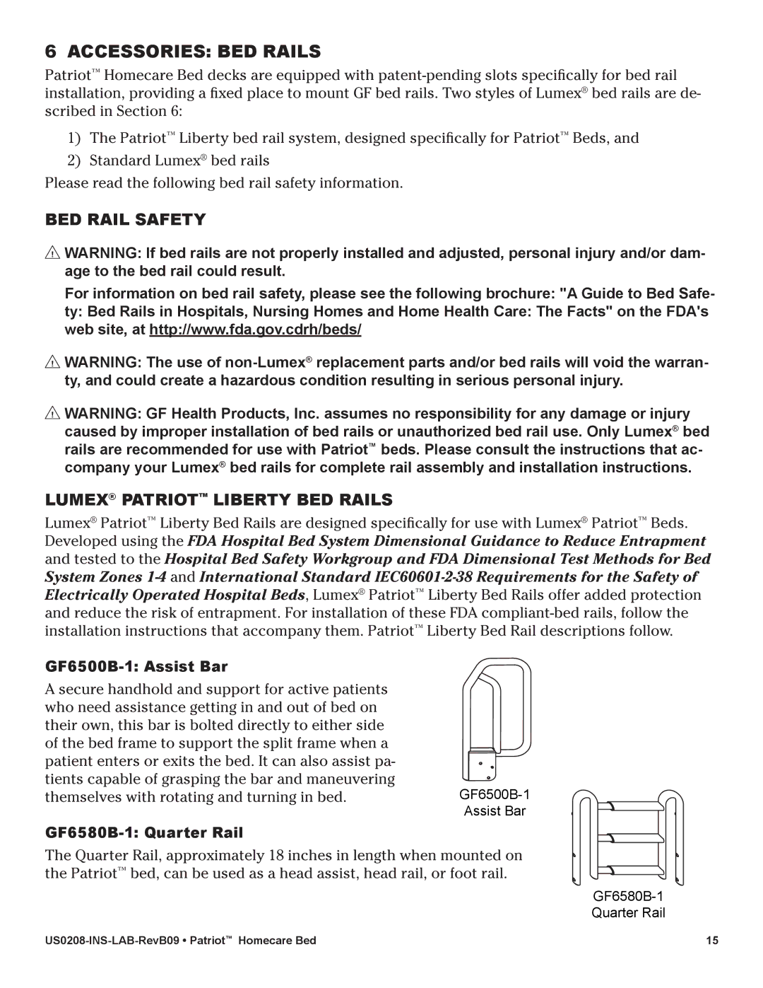 Lumex Syatems US0208 Accessories BED Rails, BED Rail Safety, Lumex Patriot Liberty BED Rails, GF6500B-1 Assist Bar 