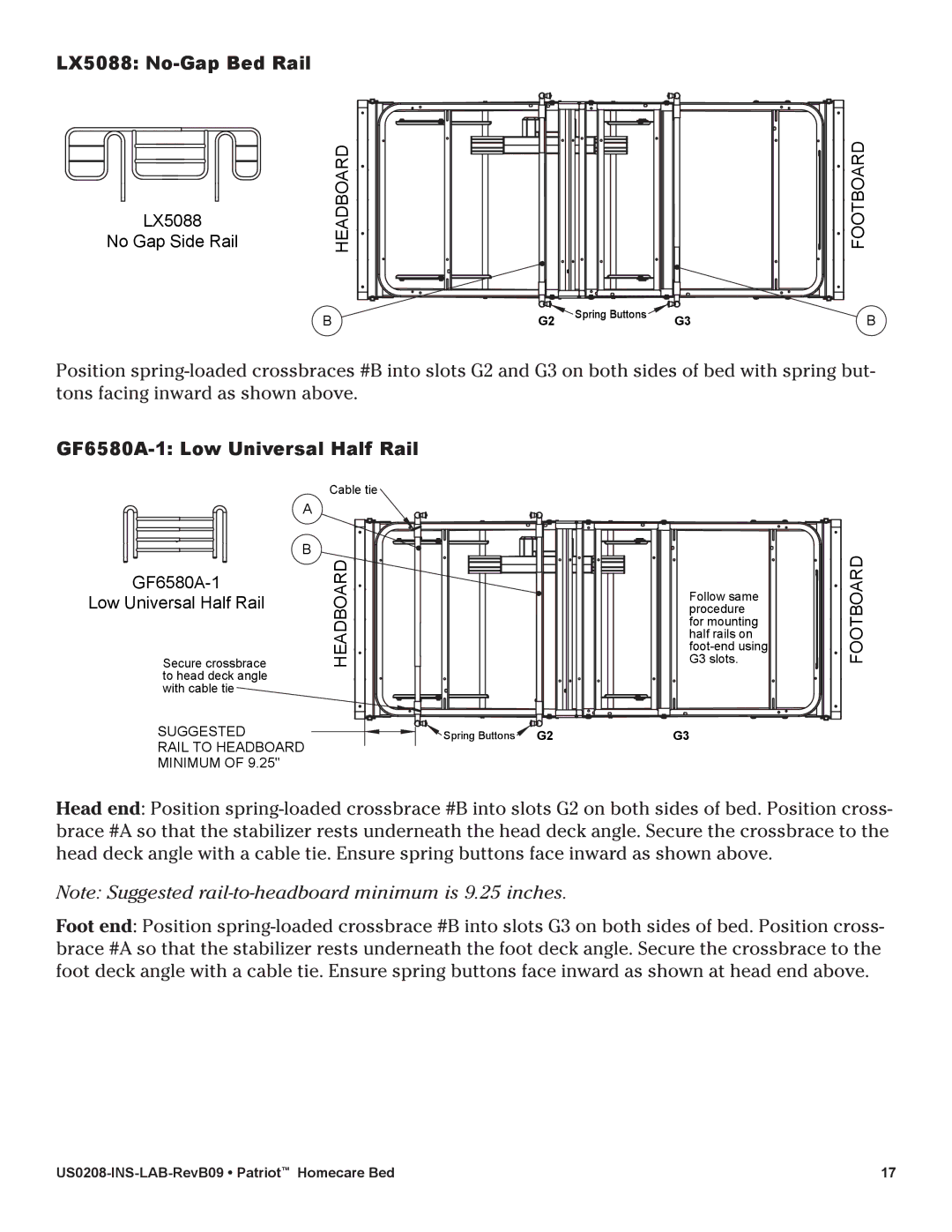 Lumex Syatems US0208 user manual LX5088 No-Gap Bed Rail, GF6580A-1 Low Universal Half Rail 