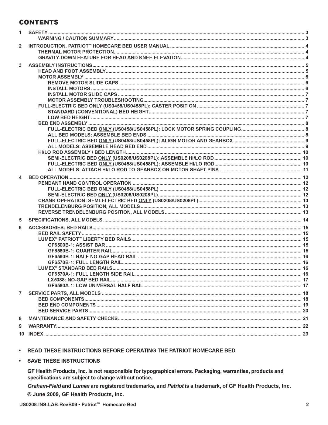 Lumex Syatems US0208 user manual Contents 