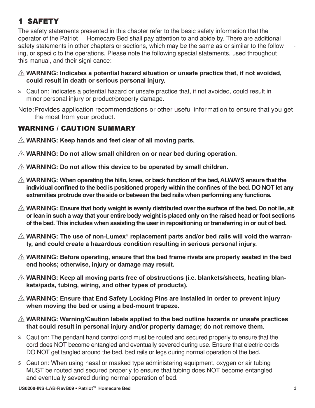 Lumex Syatems US0208 user manual Safety 