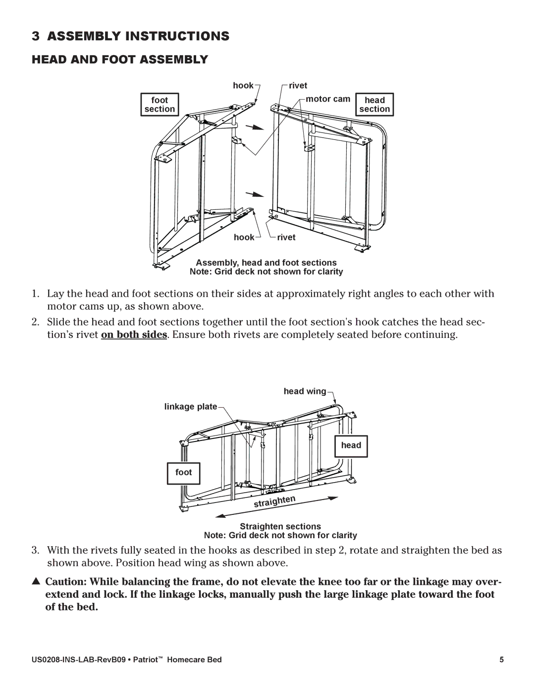 Lumex Syatems US0208 user manual Assembly Instructions, Head and Foot Assembly 