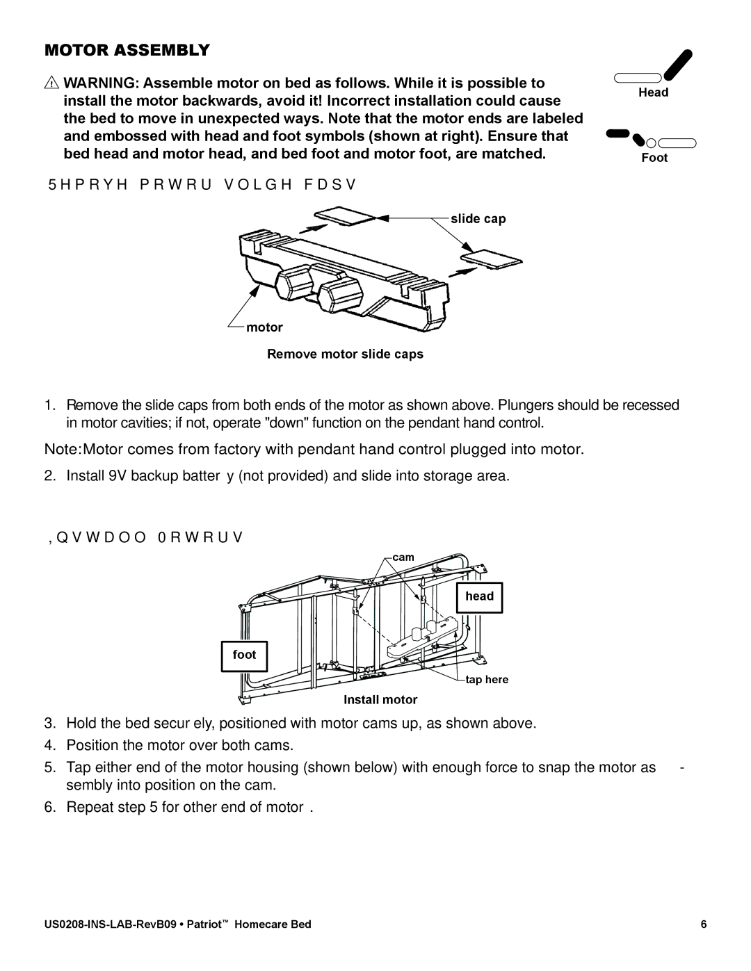 Lumex Syatems US0208 user manual Motor Assembly, Remove motor slide caps, Install Motors 