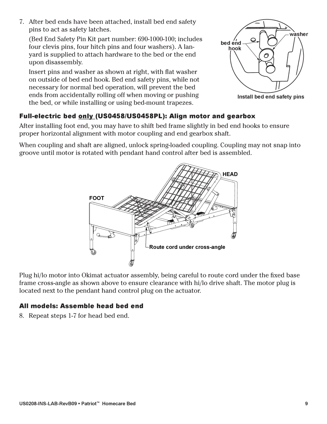 Lumex Syatems US0208 user manual All models Assemble head bed end 