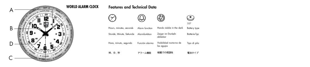 Luminox GGM.L004.LWAC instruction manual World Alarm Clock, Features and Technical Data 