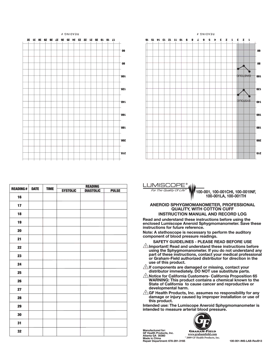 Lumiscope 100-001TH, 100-001INF, 100-001CHI, 100-001LA manual 